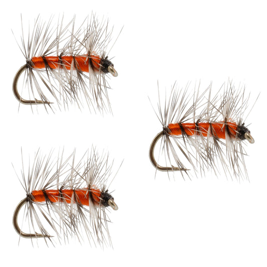 3 Pack Orange Asher Midge Trout Dry Fly - Size 18