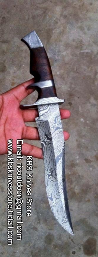 Original Bowie Knife - Full Tang Damascus Steel Blade, Rosewood Handle, Damascus Guards | KBS Knives