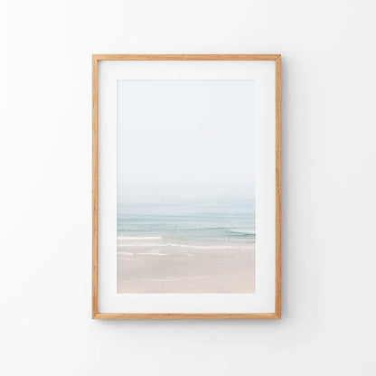 Pastel Pink Beach and Blue Waves. Modern Sea Print