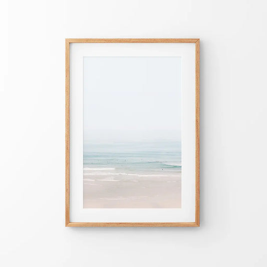 Pastel Pink Beach and Blue Waves. Modern Sea Print