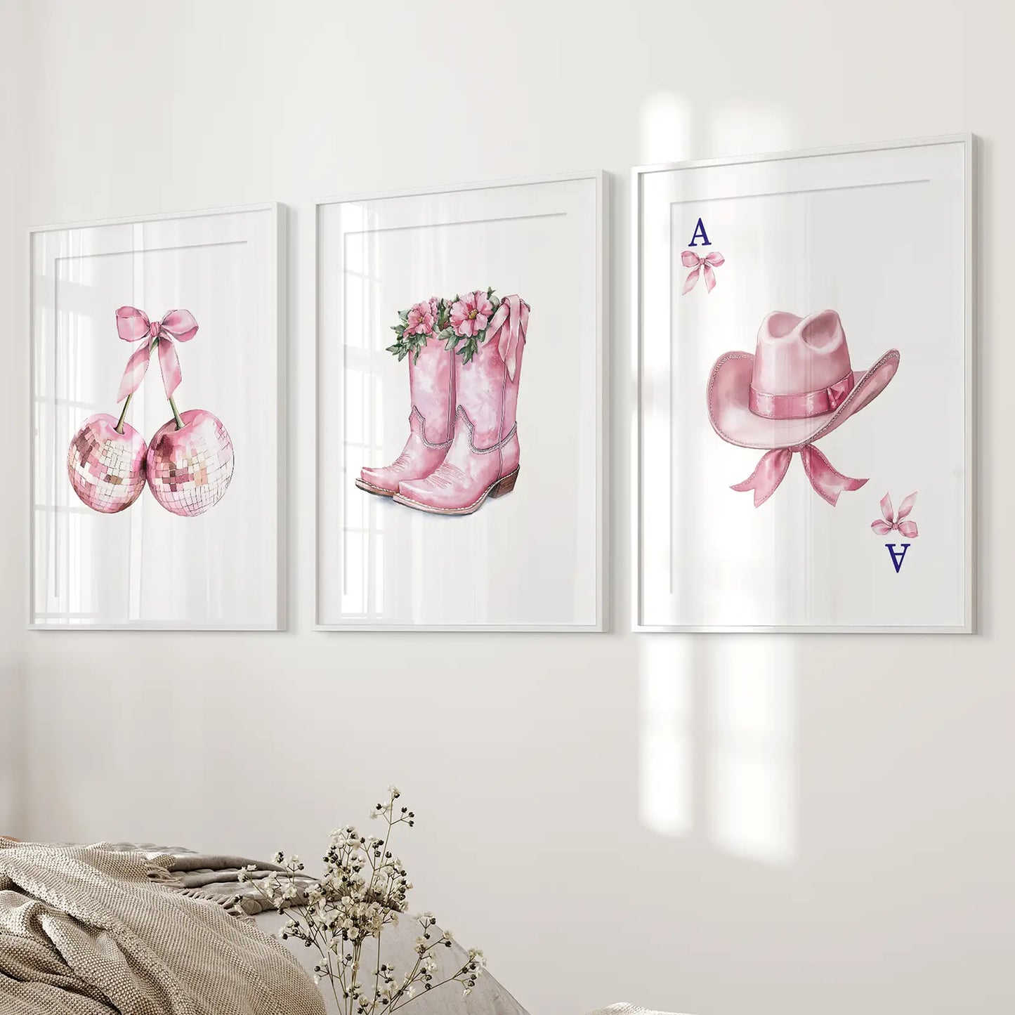 Cowgirl Hat and Boots Wall Art Pink Poster Set