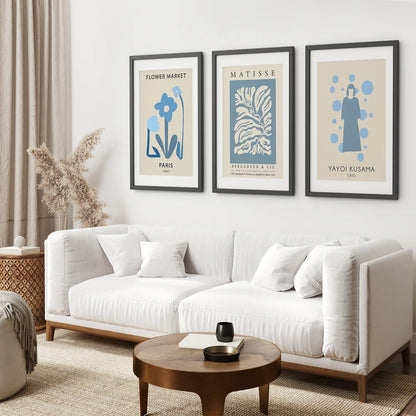 Modern Y2k Style Set of 3 Posters. Pastel Blue