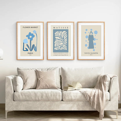 Modern Y2k Style Set of 3 Posters. Pastel Blue