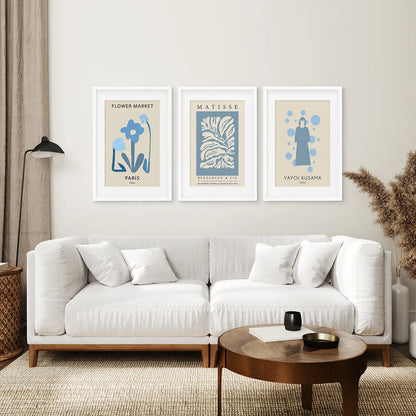 Modern Y2k Style Set of 3 Posters. Pastel Blue
