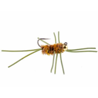 Barbless Pat's Rubber Legs Tungsten Bead Jigged Coffee/Tan Euro Nymph  - Set of 12 Flies Hook Size 10