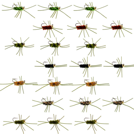 Tungsten Bead Jigged Pat's Rubber Legs Nymph Assortment Fly Fishing Flies - Trout and Bass Wet Fly Pattern - 21 Flies 7 Colors Hook Size 10