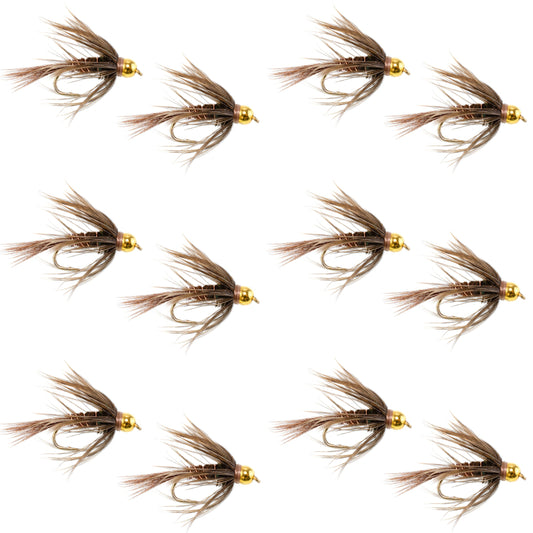 Soft Hackle Bead Head Pheasant Tail Nymph Fly - 12 Flies Size 18