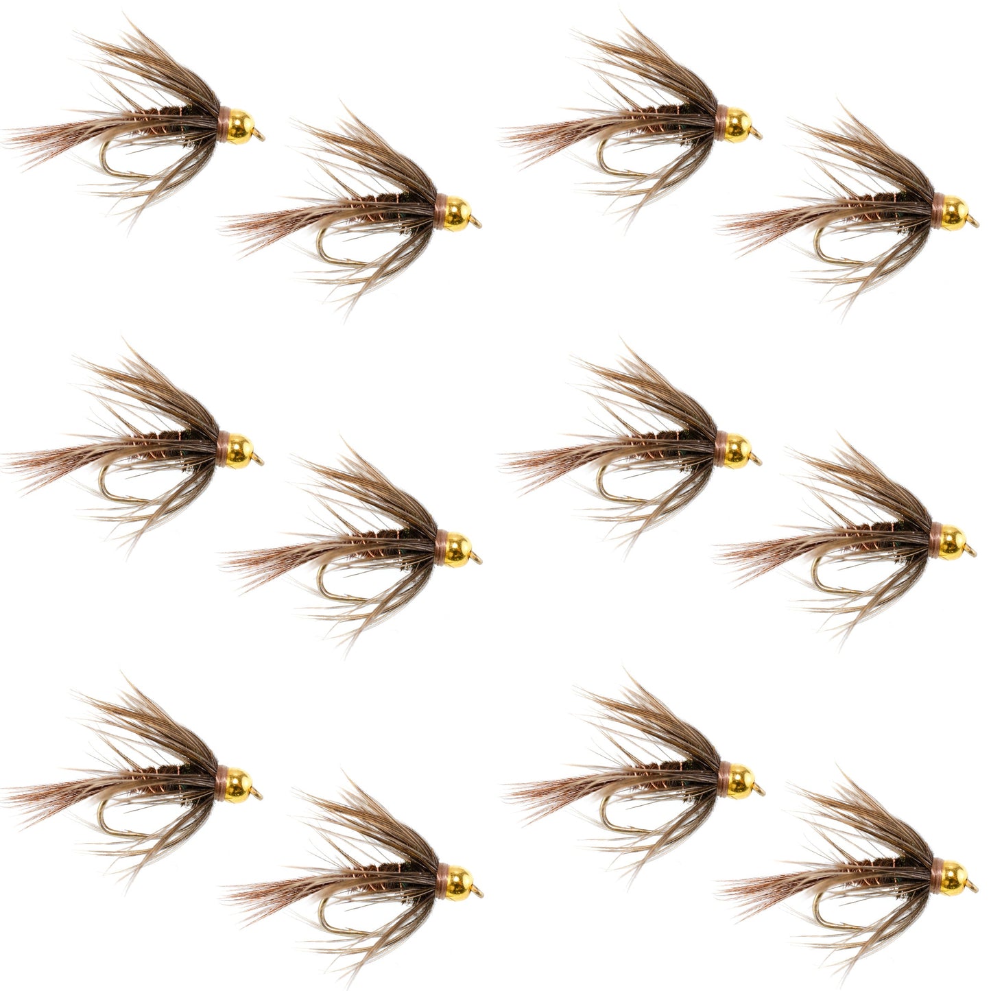 Soft Hackle Bead Head Pheasant Tail Nymph Fly - 12 Flies Size 12