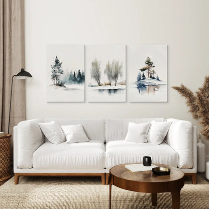 Winter Nature Set of 3 Wall Art Pine Forest Decor