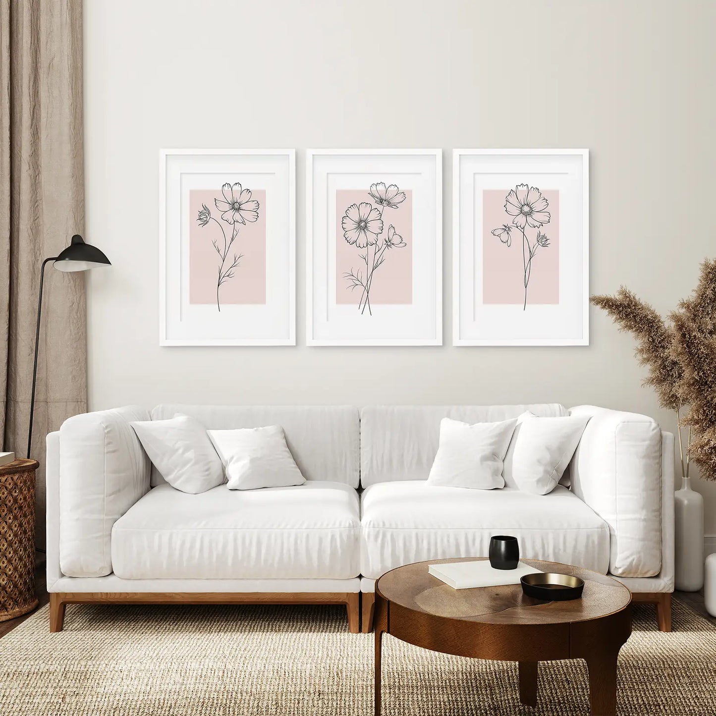 Pink Wall Art Set Of 3 Botanical Modern Decor