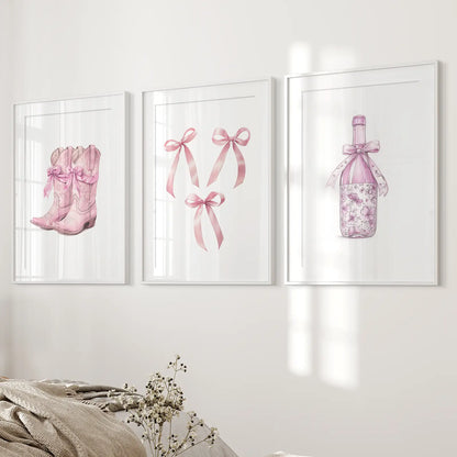 Trendy Pink Wall Art Prints Preppy Room Decor Set