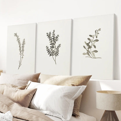 Vintage Floral 3 Piece Wall Art. Rustic Botanical Posters