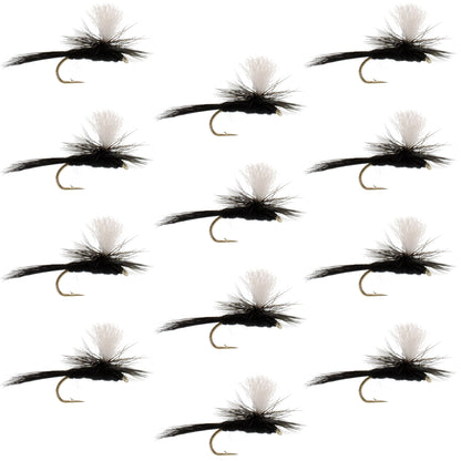 Parachute Black Gnat Classic Dry Fly - 12 Flies Size 12