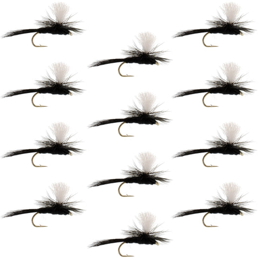 Parachute Black Gnat Classic Dry Fly - 12 Flies Size 12