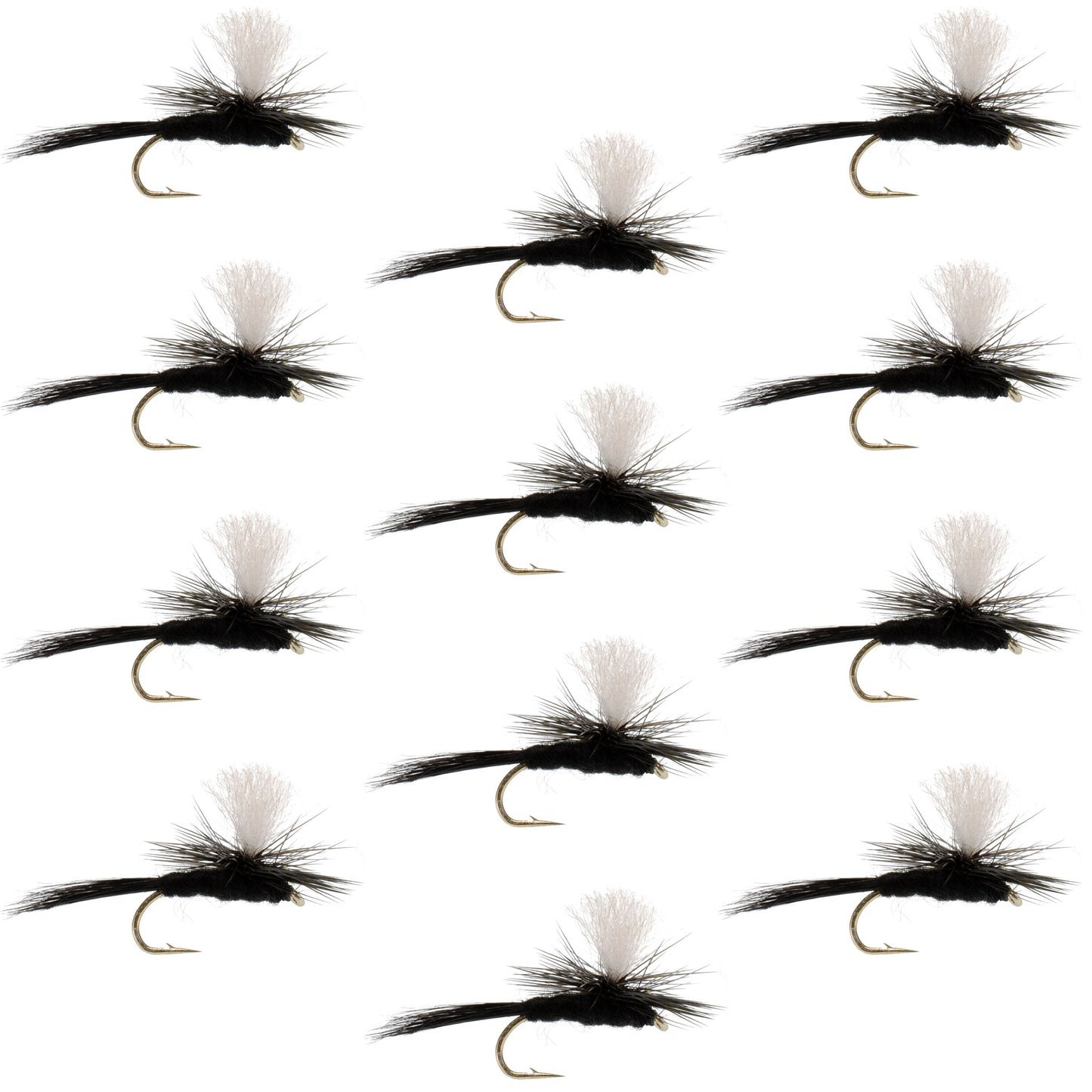 Parachute Black Gnat Classic Dry Fly - 12 Flies Size 14