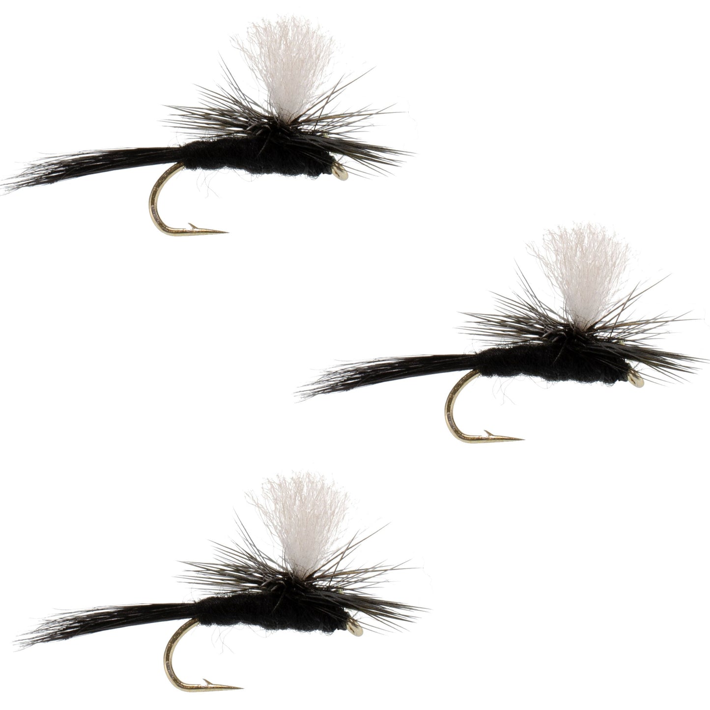 3 Pack Parachute Black Gnat Classic Dry Fly - Size 12