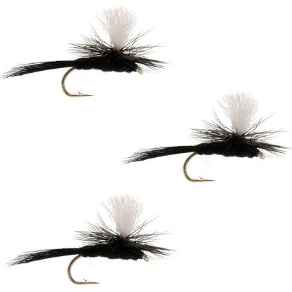 3 Pack Parachute Black Gnat Classic Dry Fly - Size 16