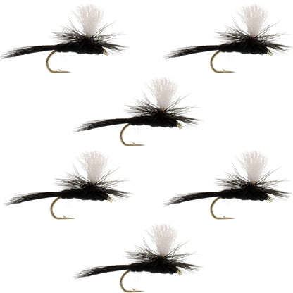 Parachute Black Gnat Classic Dry Fly - 6 Flies Size 16
