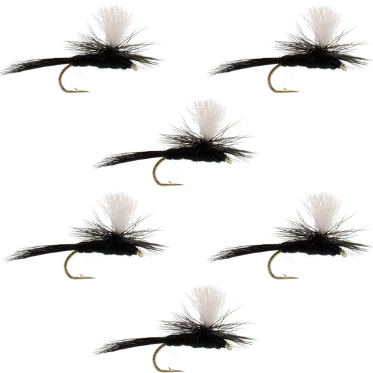 Parachute Black Gnat Classic Dry Fly - 6 Flies Size 16