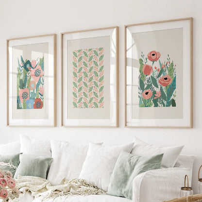 Botanical Pink Poppies Wall Art Poster Decor