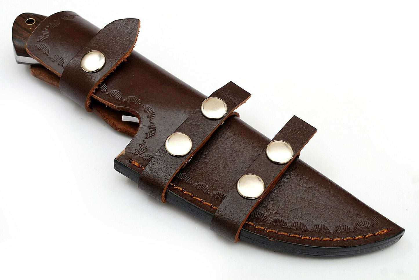 Custom Handcrafted Damascus Steel Tom Brown Tracker Knife - 10" Rosewood Handle with Horizontal Leather Sheath | Survival, Camping, Tactical | KBS Knives