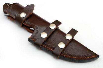 Custom Handcrafted Damascus Steel Tom Brown Tracker Knife - 10" Rosewood Handle with Horizontal Leather Sheath | Survival, Camping, Tactical | KBS Knives