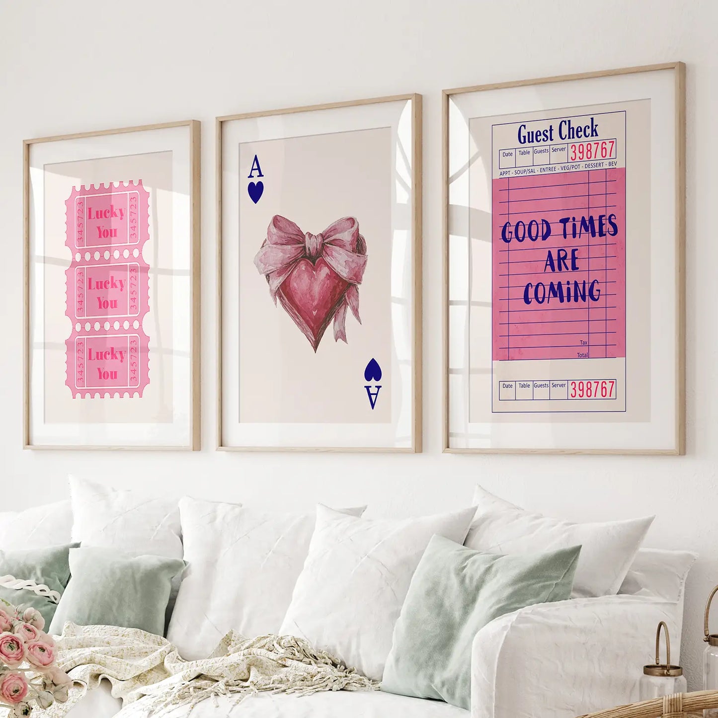 Preppy Pink Girly Poster Set of 3 Wall Art Decor