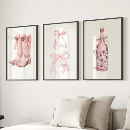 Cowgirl Boots Preppy Modern Wall Art Poster Set