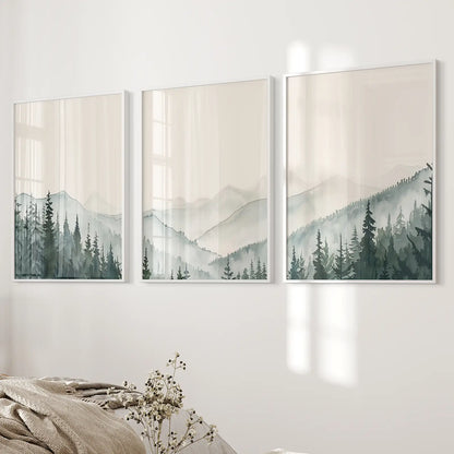 Set of 3 Mountain Forrest Decor Prints Wall Art