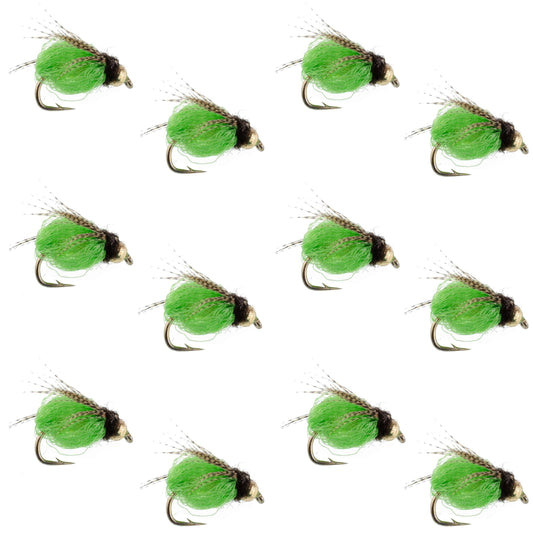 Bead Head LaFontaine Green Deep Sparkle Caddis Pupa - 12 Flies Size 18