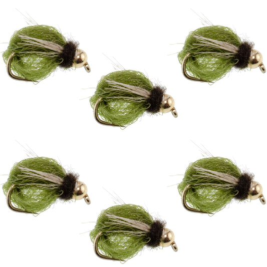 LaFontaine Olive Deep Sparkle Caddis Pupa - 6 Flies Hook Size 12
