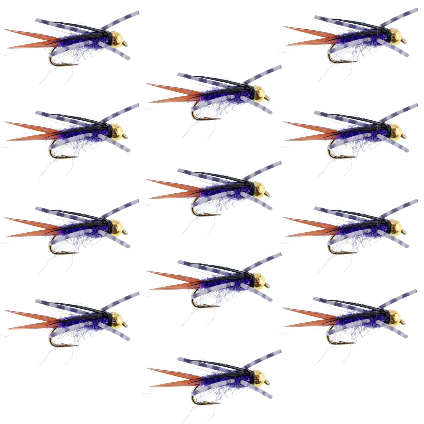Bead Head Purple Batman Rubber Legs Nymph Fly - 12 Flies Hook Size 14