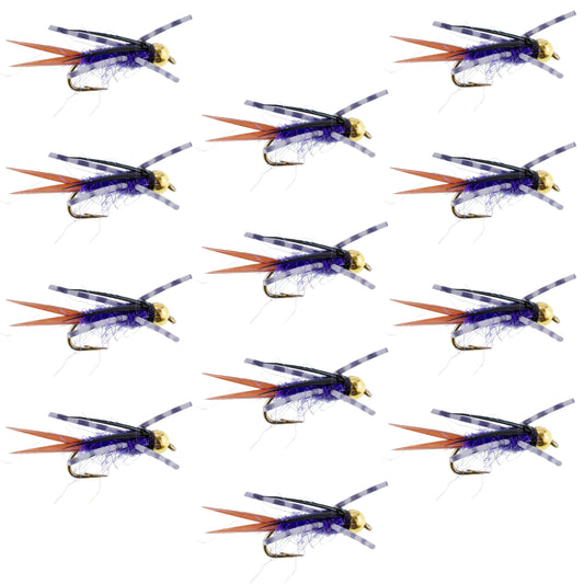 Bead Head Purple Batman Rubber Legs Nymph Fly - 12 Flies Hook Size 16