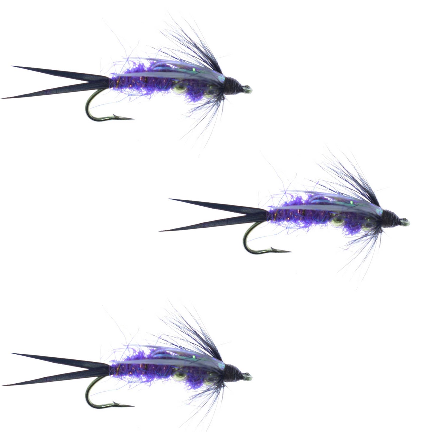 3 Pack Double Bead Purple Psycho Prince Nymph Fly - Size 10