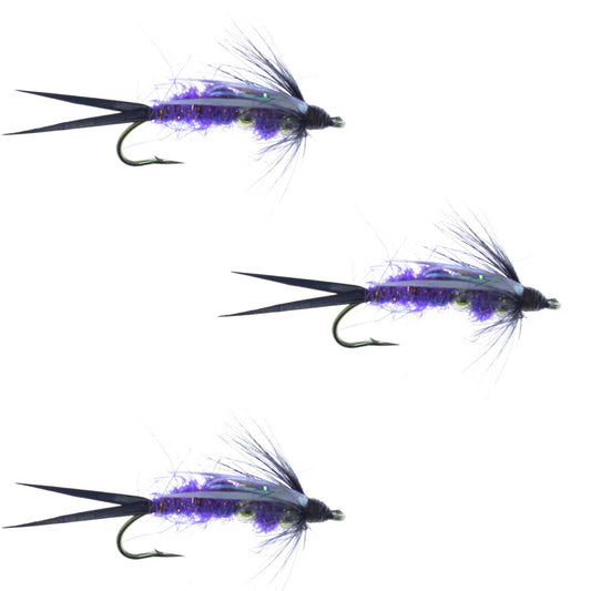 3 Pack Double Bead Purple Psycho Prince Nymph Fly - Size 14