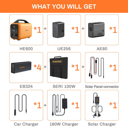 Runhood RALLYE 600 PRO Power Station + 100W solar panel