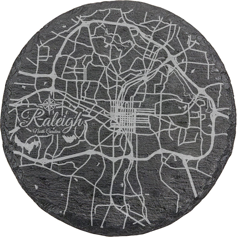 Raleigh, North Carolina Round Slate Coaster