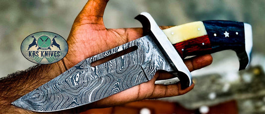 Rambo Knife for Texans - Custom Handmade Damascus Bowie with Exotic Wood & Bone Handle