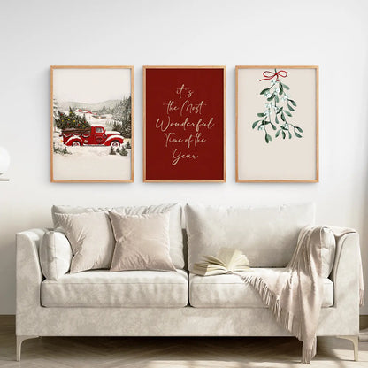 Winter Holiday Landscape Set Of 3 Wall Art