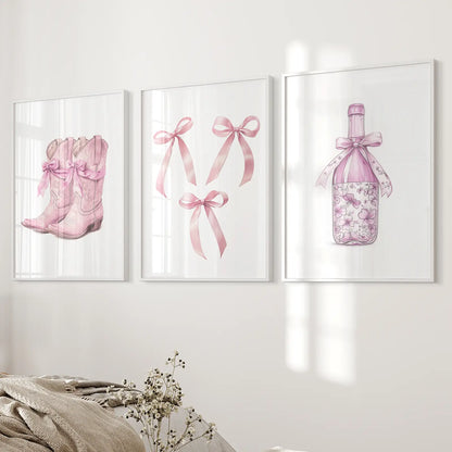 Trendy Pink Wall Art Prints Preppy Room Decor Set