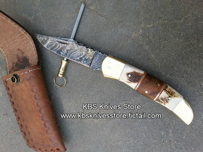 Everyday Carry Custom Handcrafted Damascus Steel Double Blade Folding Pocket Knife – The Dual Edge