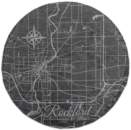 Rockford, Illinois Round Slate Coaster