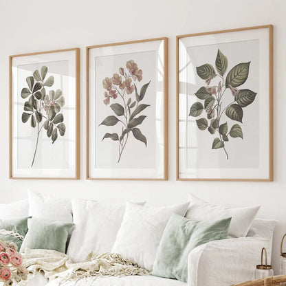 Rustic Botanical Wall Art. Vintage Flowers Prints