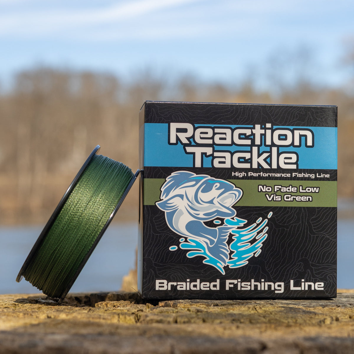 Reaction Tackle Braided Fishing Line - NO FADE Low-Vis Green