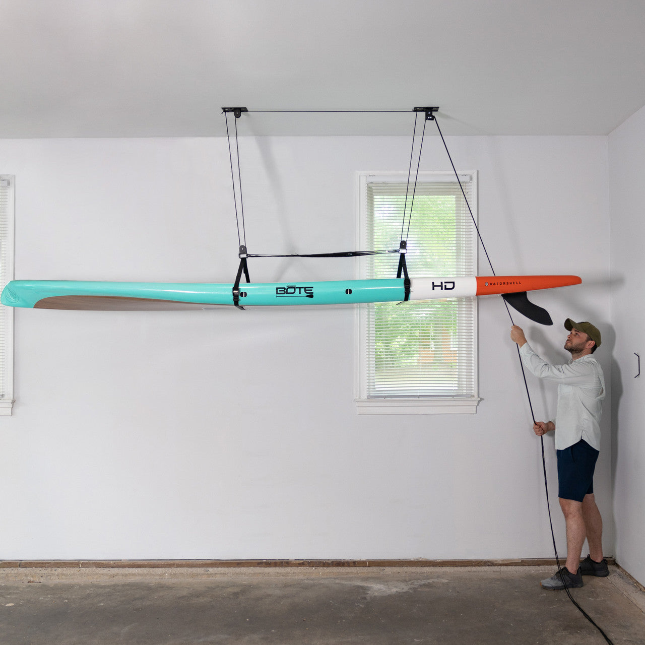 Essential SUP & Surfboard Garage Ceiling Storage Hoist | Holds up to 150 lbs | 14' Lift