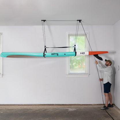 Essential SUP & Surfboard Garage Ceiling Storage Hoist | Holds up to 150 lbs | 14' Lift