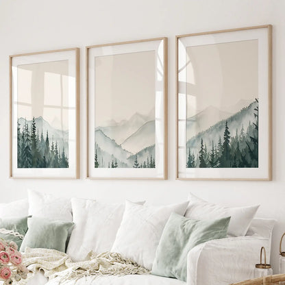 Set of 3 Mountain Forrest Decor Prints Wall Art