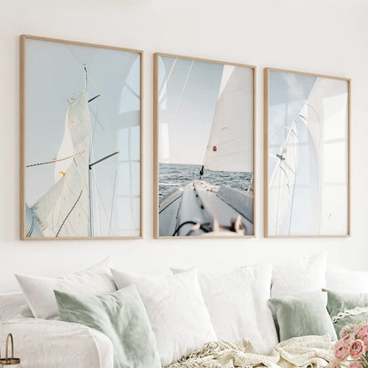 Nautical 3 Piece Wall Art. Sailing at Sea on a Yacht