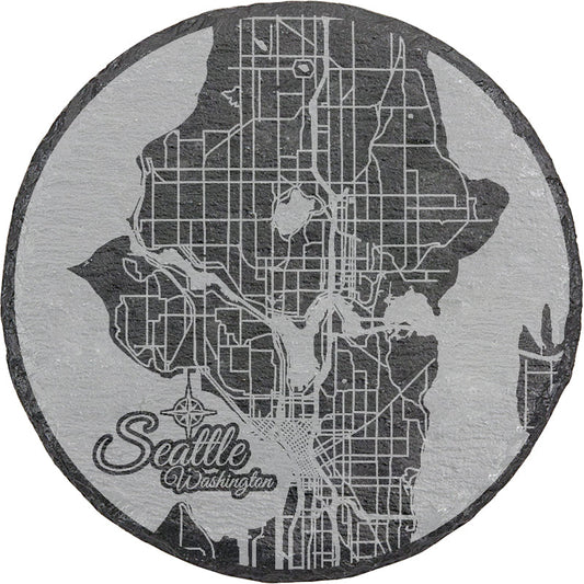 Seattle, Washington Round Slate Coaster