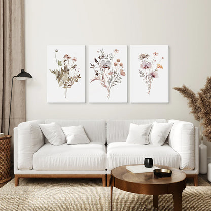 Set of 3 Beige and Purple Wildflower Posters